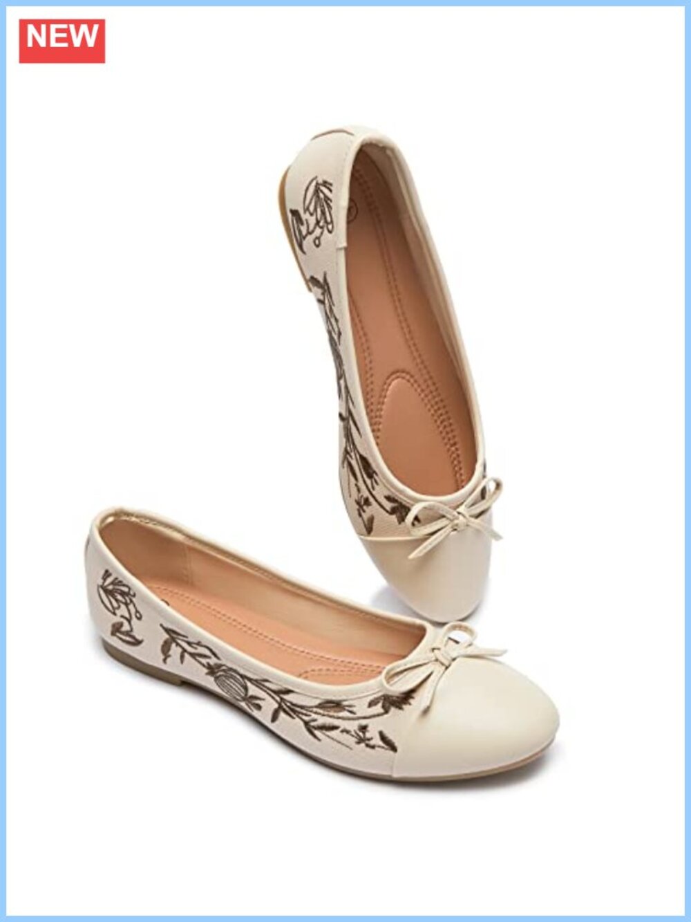 Womens Flats Pomegranate Embroidery Bow Round Toe Memory Foam Dress Shoes